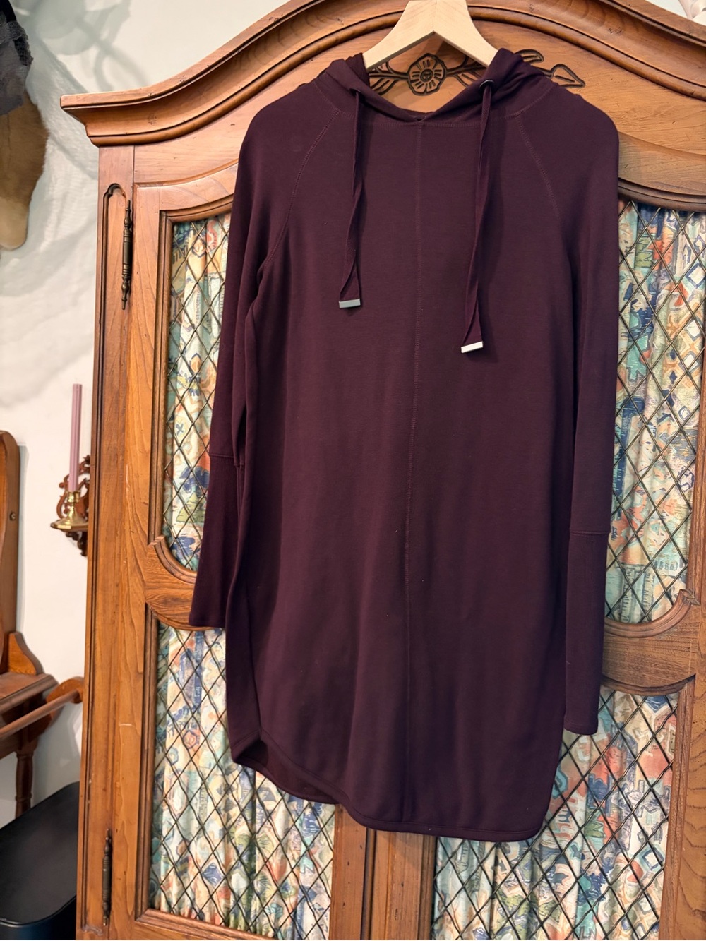 Women’s Long Sleeve Hooded sweater dress- Deep Plum/ burgundy